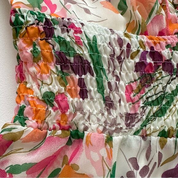Dress Barn Dress Floral Garden Ruffled V-Neck Sleeveless Smocked Waist Size 8 - Picture 8 of 12
